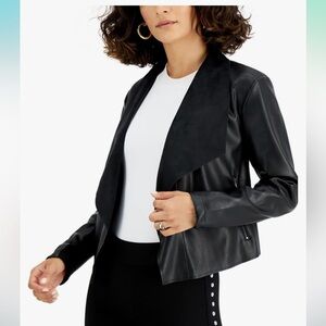 Women’s Faux Leather Cropped Motorcycle Jacket, Size XL, Black.